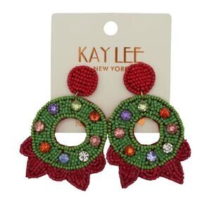 Kay Lee Christmas Wreath Seed Bead Earrings